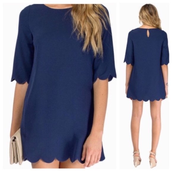Tobi Navy Blue Mini Scalloped Edge Shift Dress - Picture 2 of 8